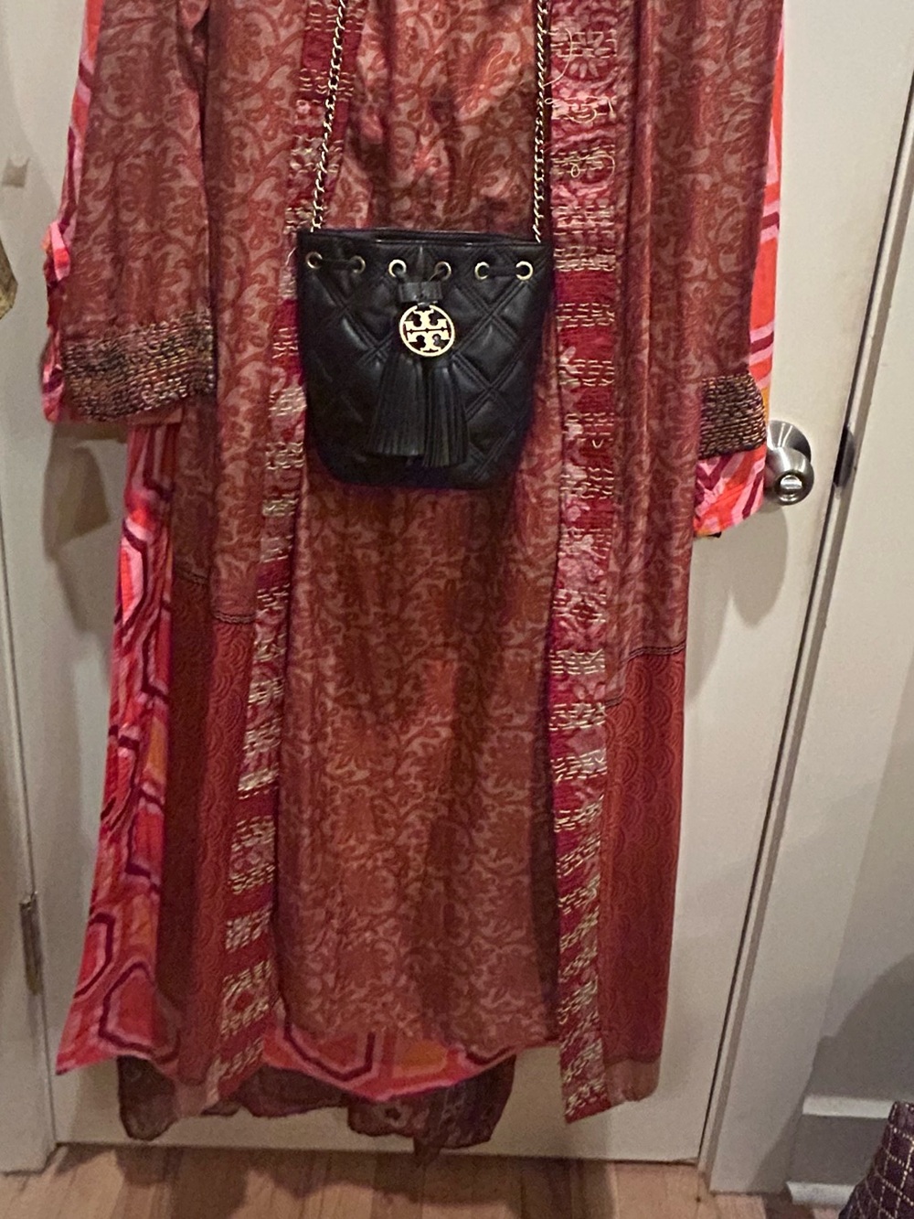 Tory Burch Flemming Mini Black Quilted Leather Bucket Bag with Tassels - Picture 5 of 14